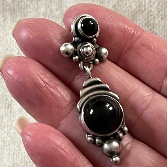 Vintage Sterling Silver Black Onyx Dangle Post Back Single Earring 80’s 90’s - Picture 6 of 8